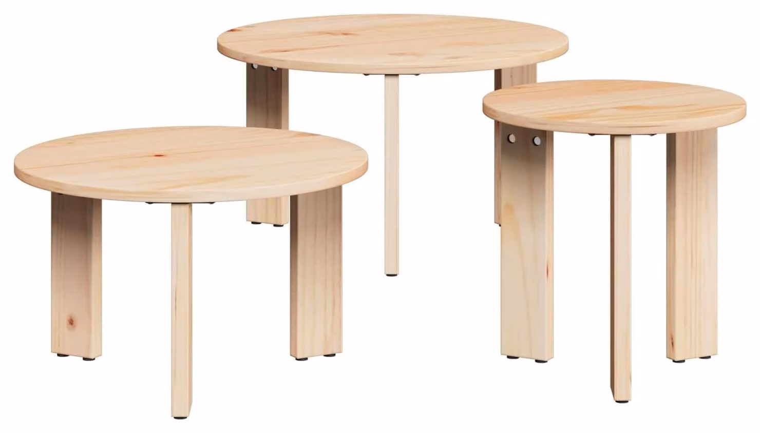 Set di 3 tavolini da salotto in legno massello di pino