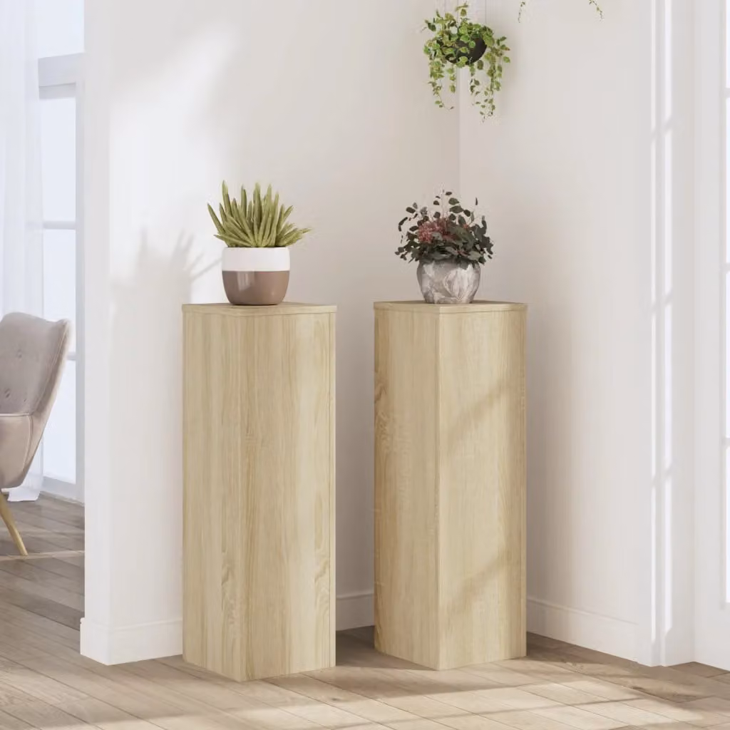 Set di 2 supporti per piante vidaXL in legno Rovere Sonoma, L/P/H: 25 x 25 x 80 cm