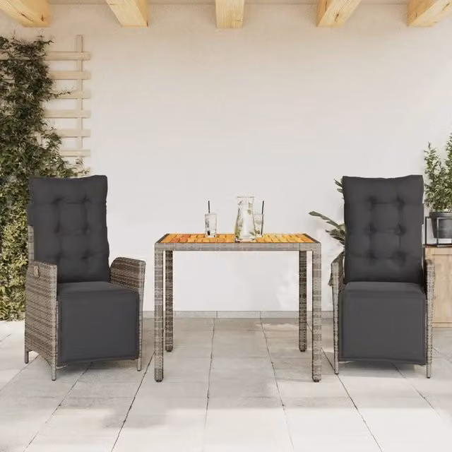 Set da Pranzo da Giardino 3 pz con Cuscini in Polyrattan Grigio 3213344