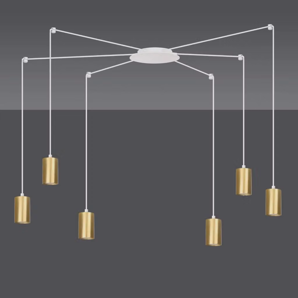 Lampadario a sospensione Emibig Traker moderno in metallo bianco e oro con 6 luci GU10 e altezza regolabile – 2