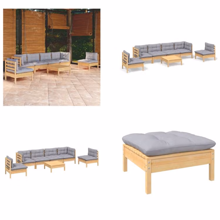 vidaXL set salotto da giardino 7 pezzi con cuscini grigi in legno di pino massiccio - Set salotto da giardino - Set salotto da giardino - Set mobili da giardino - Set mobili da giardino