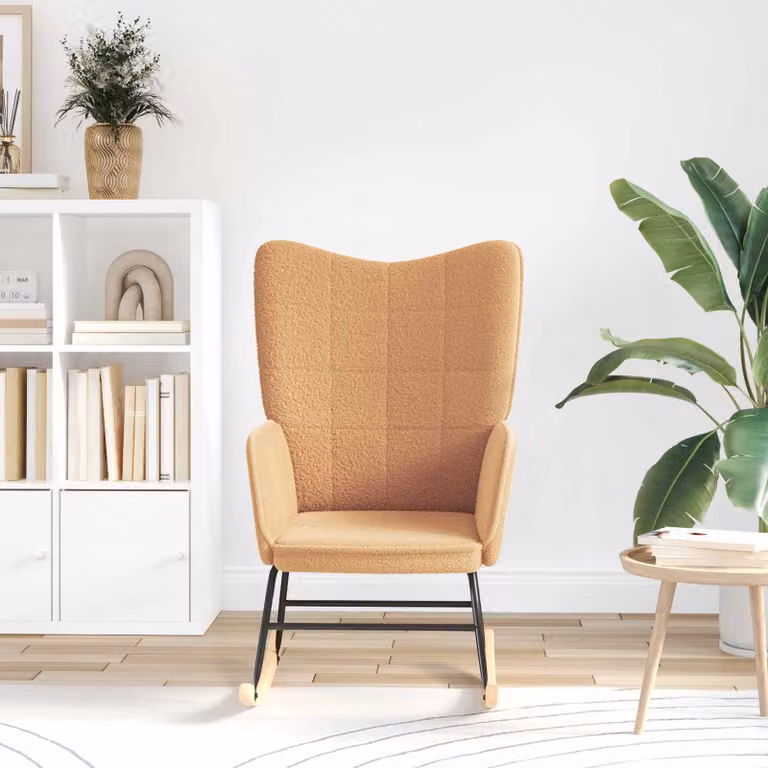 Sedia a dondolo vidaXL in tessuto beige con struttura in legno e metallo e braccioli