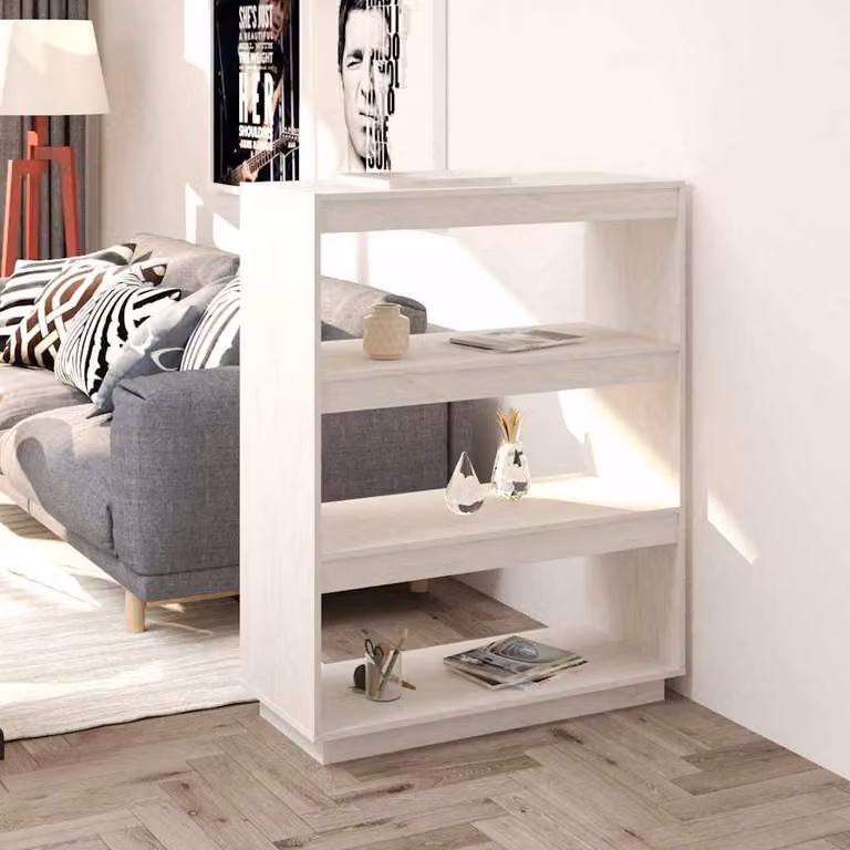 Libreria/Divisorio vidaXL in Legno Massello di Pino Bianco L: 80 cm, P: 35 cm, H: 103 cm