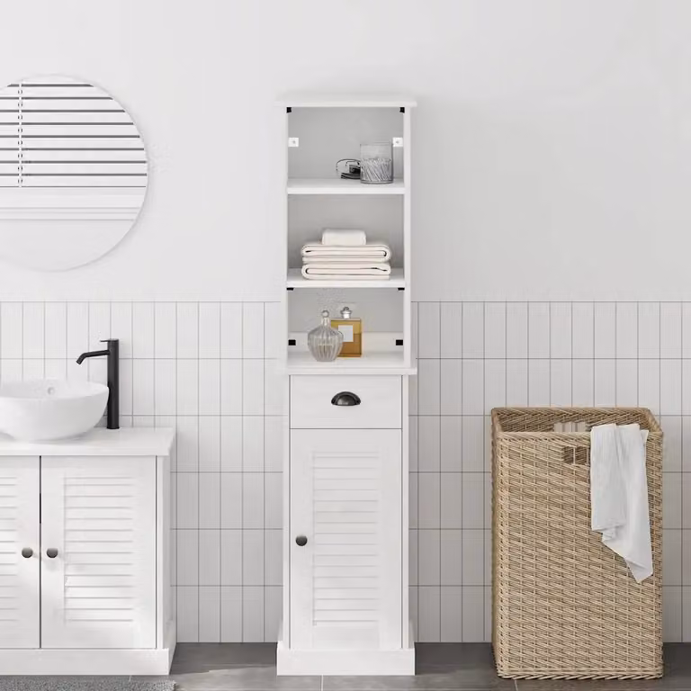 Set di mobili per il bagno vidaXL VIGO in legno di pino bianco, composto da armadietto a muro e colonna alta, stile rustico