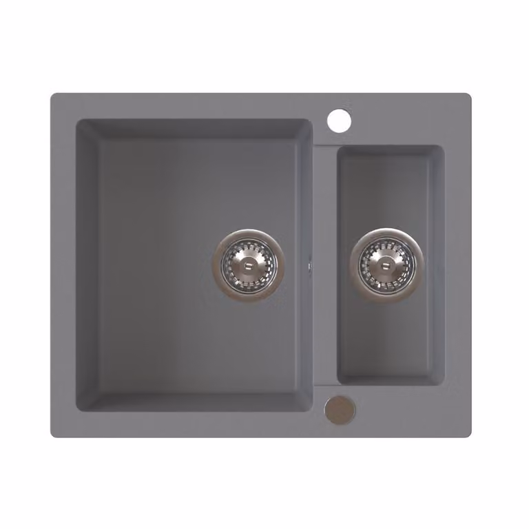 Lavello VBChome 60x50x20 cm, grigio granito, 1,5 vasche, da incasso, effetto screziato, vasca di raccolta, sifone