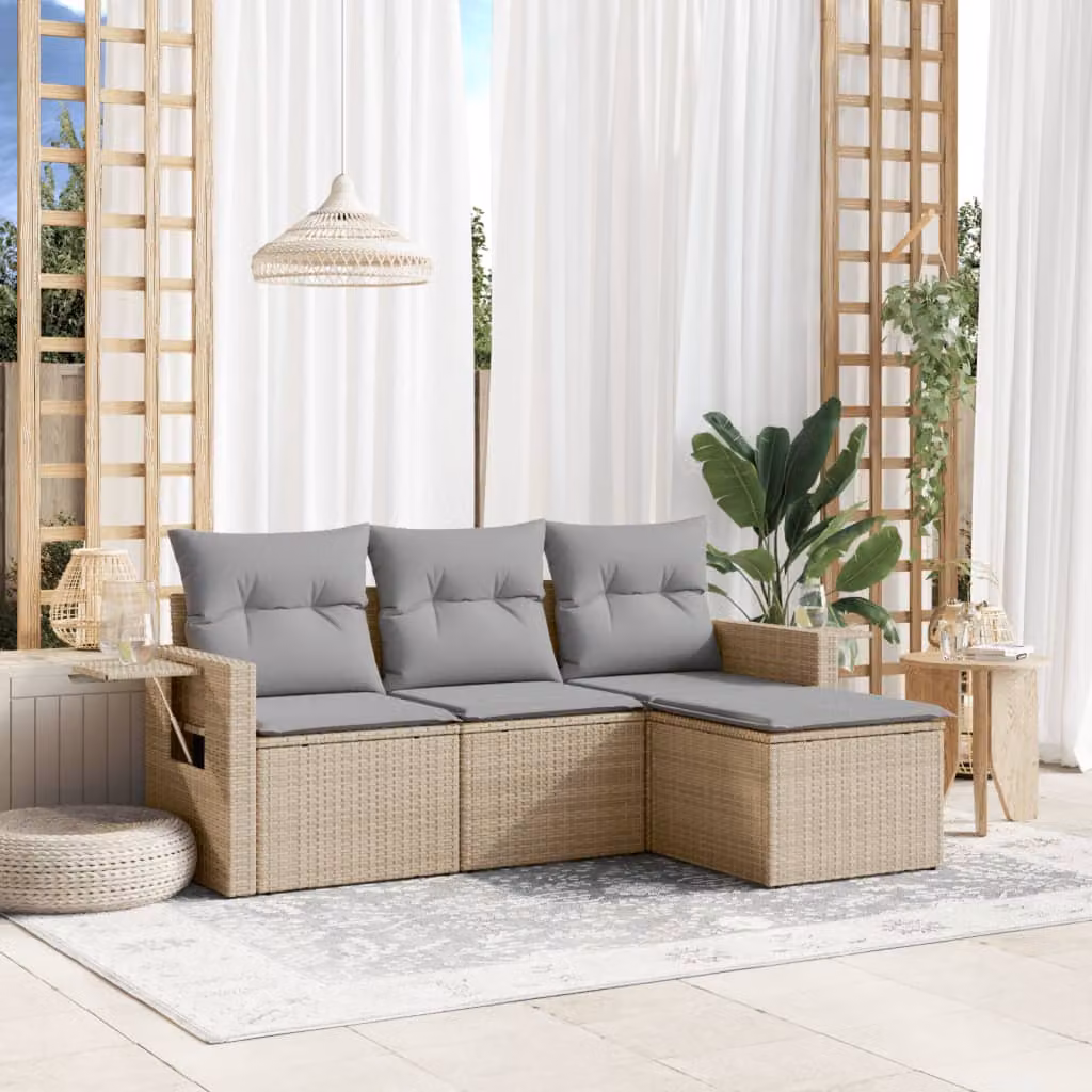 vidaXL Set Divano da Giardino a L composto da 4 pezzi con Cuscini Beige e Struttura in Metallo – 1