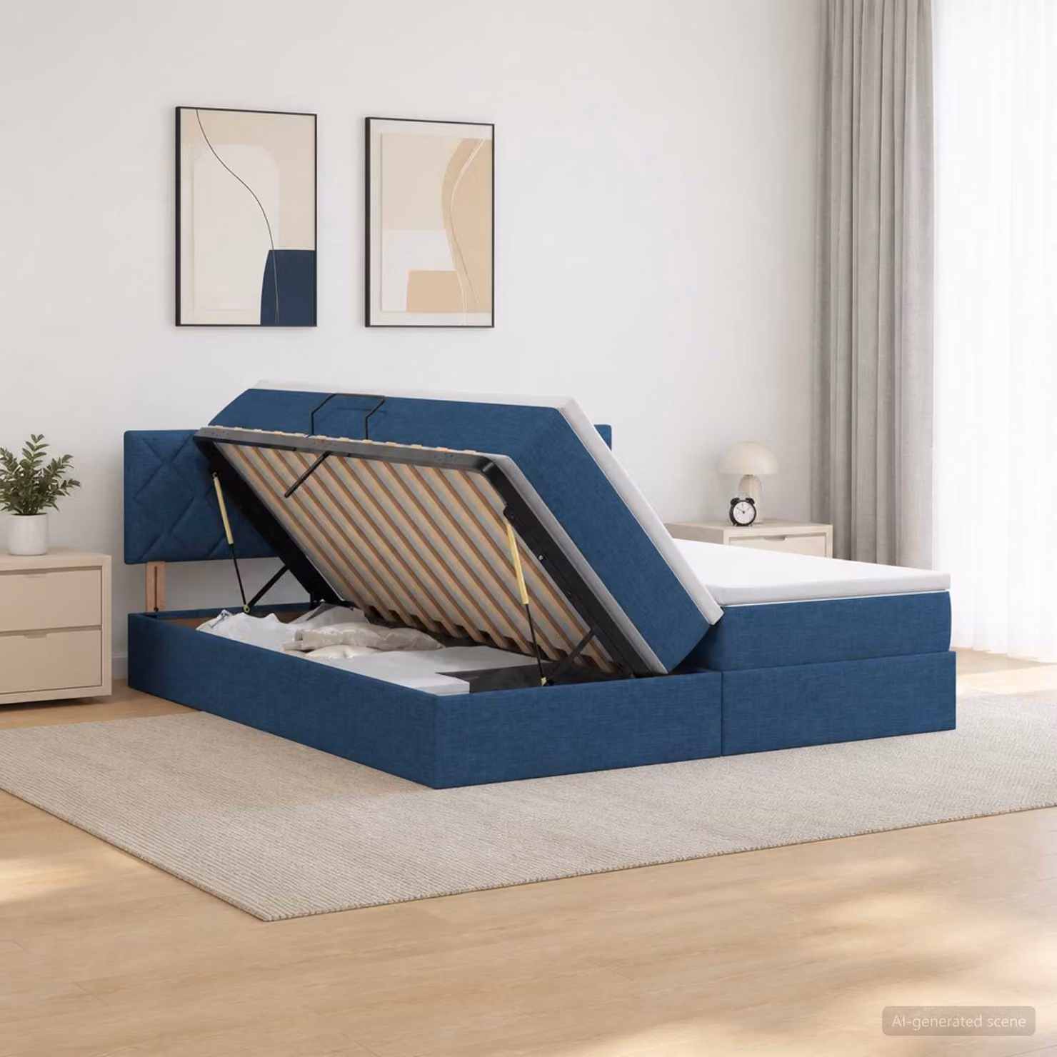 Letto con contenitore e testiera vidaXL in pelle sintetica blu, L 200 x P 200 x H 140 cm