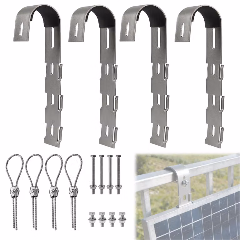 Set di 4 supporti solari per balcone, con gancio, 21 cm, acciaio inossidabile