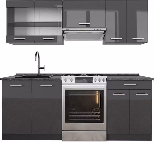 Cucina componibile moderna R-Line Vicco colore Antracite lucido, L: 200 cm