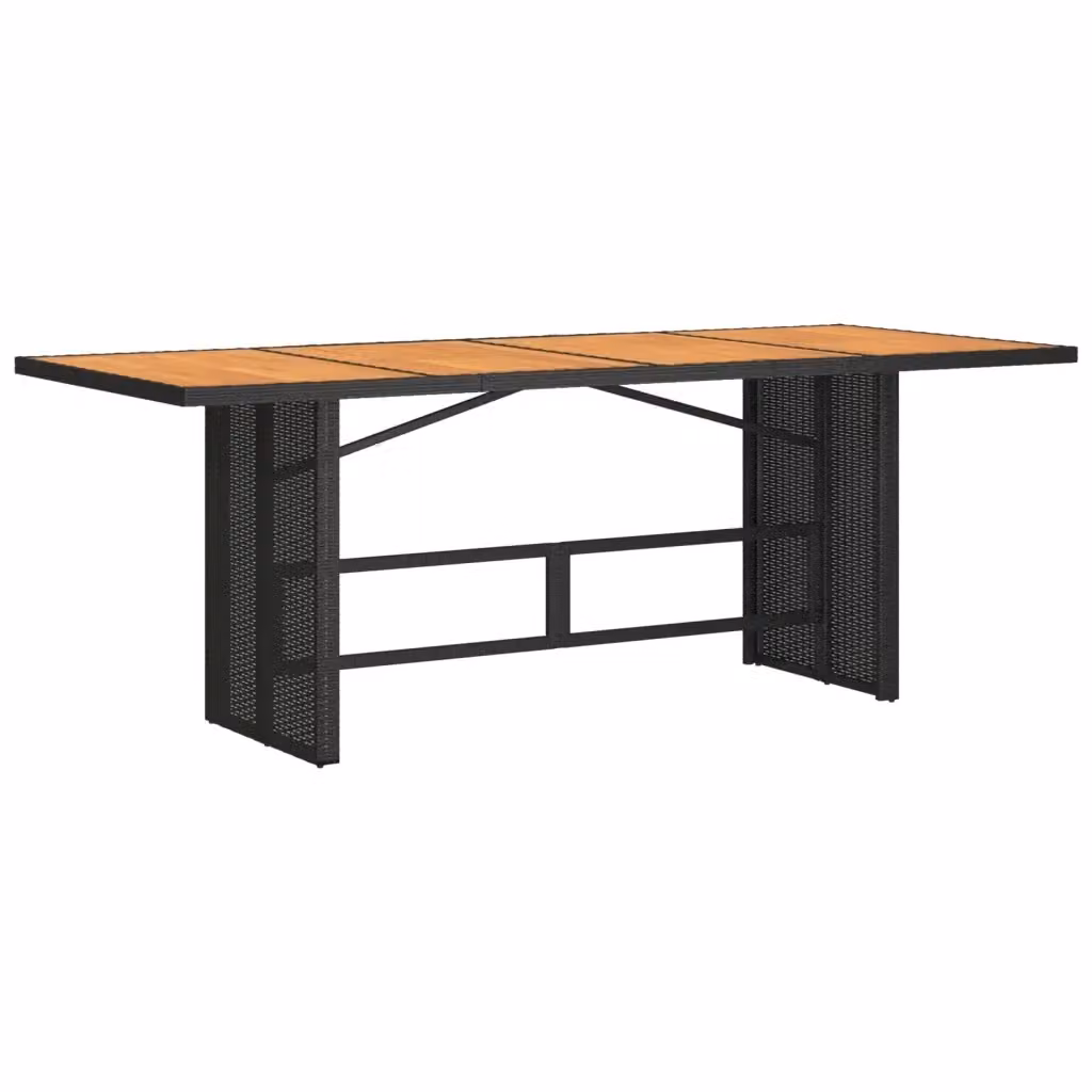 Tavolo da giardino rettangolare estensibile vidaXL in legno di acacia e polyrattan nero e marrone L: 190 cm, P: 80 cm, H: 74 cm – 2