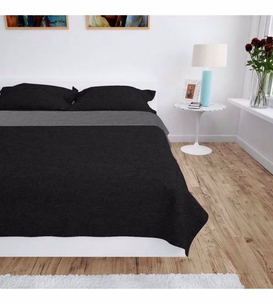 Copriletto Double-Face Trapuntato 220x240 cm Grigio e Nero