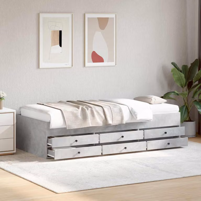 vidaXL Letto moderno con contenitore e cassetti in legno, Grigio, L: 200 cm, P: 80 cm, H: 45,5 cm