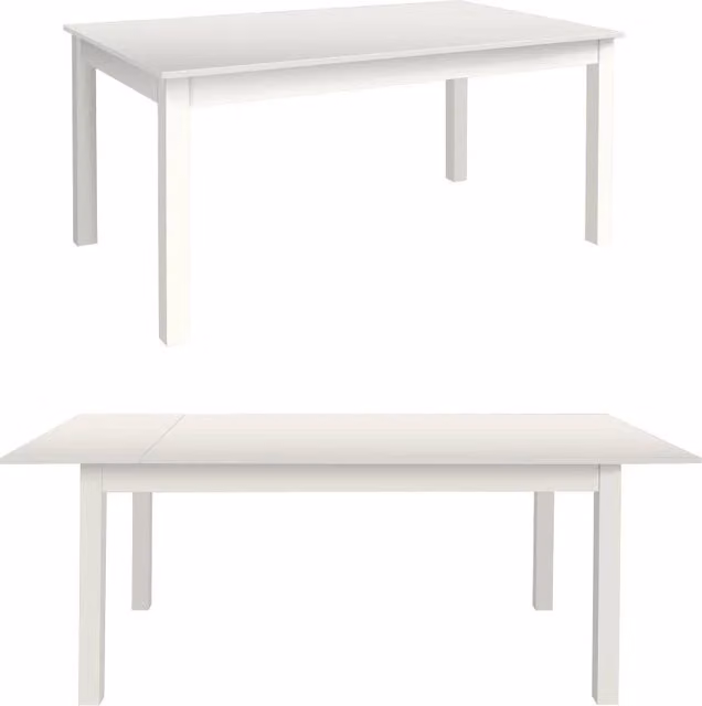 Tavolo da pranzo rettangolare in legno allungabile con apertura a libro, colore bianco e finitura rovere, L: 90-200 cm, P: 160 cm, H: 75 cm