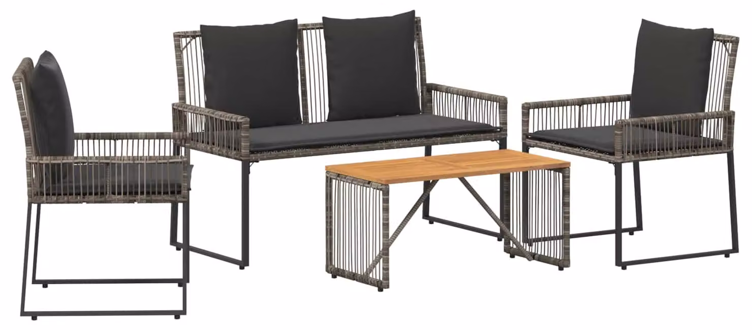 Set di Mobili da Esterno 9 pcs Grigio e Grigio Scuro polyrattan