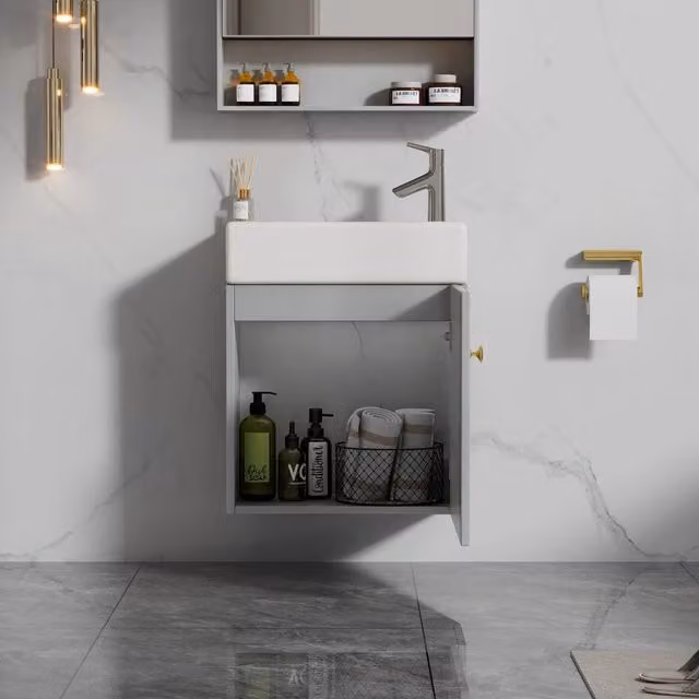 Mobile bagno con lavabo e sottolavabo sospeso 46 cm, mobiletto piccolo per ospiti