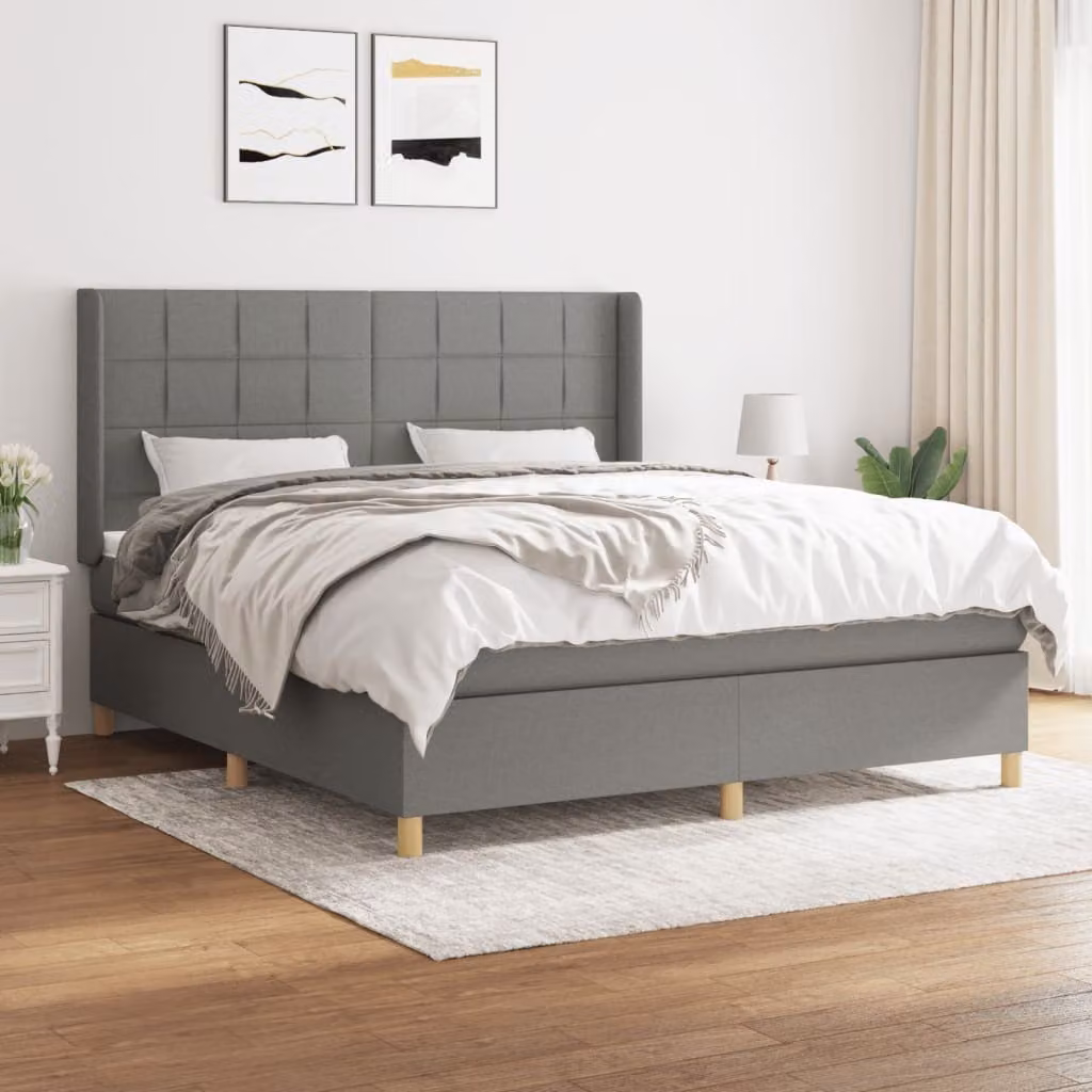vidaXL Letto boxspring con materasso in tessuto grigio scuro 160x200 cm - Letto boxspring - Boxspringbetten - Bett - Schlafzimmermöbel