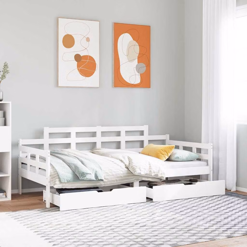 vidaXL Dormeuse con Cassetti in Legno Massello di Pino Bianco L/P/H: 190 x 90 x 76 cm