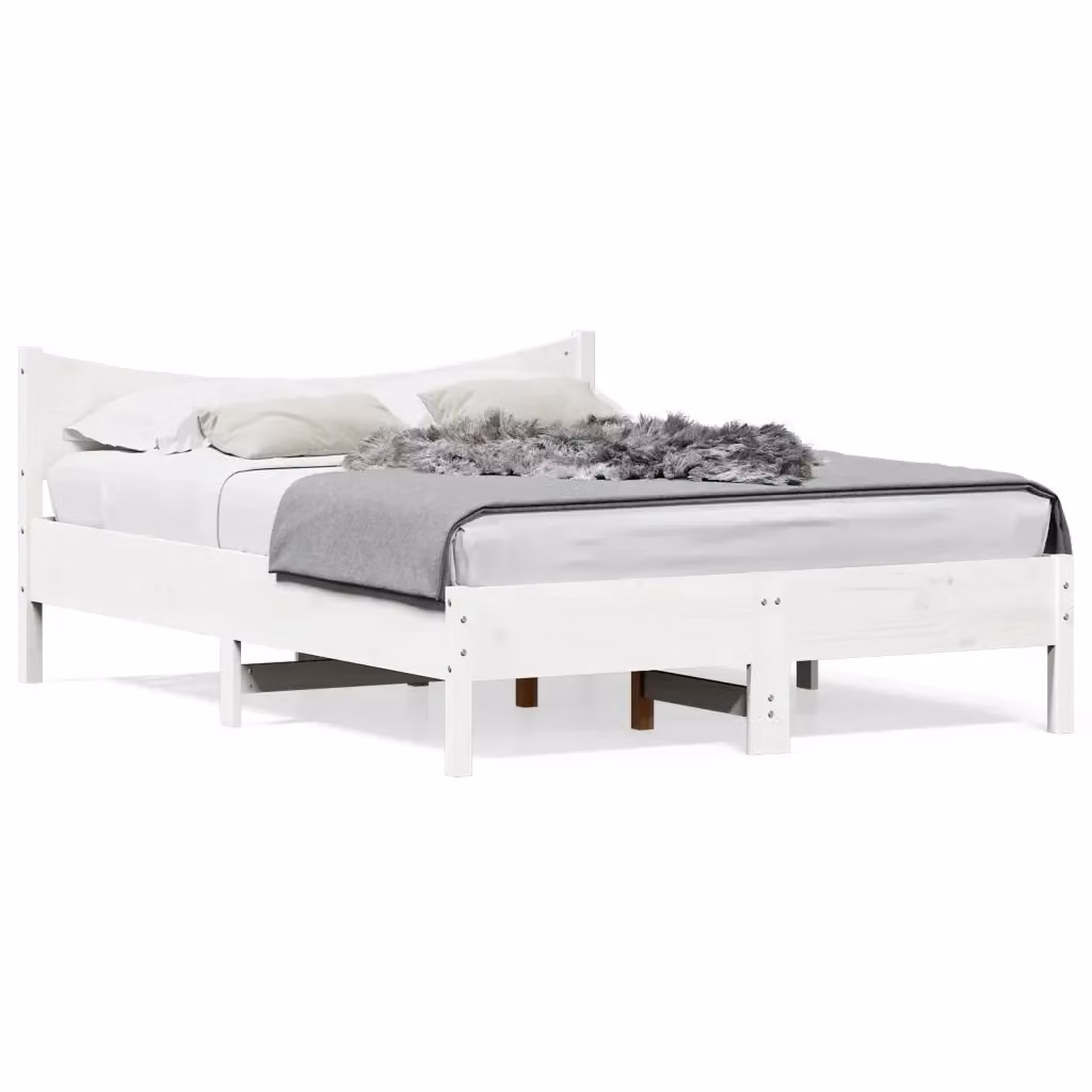 Letto senza Materasso vidaXL in Legno Massello di Pino Bianco L/P/H: 200 x 140 x 74 cm – 2
