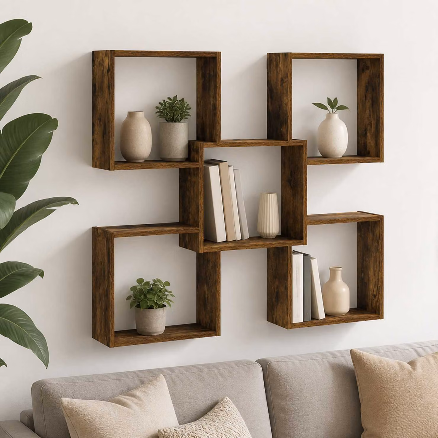 Scaffale da parete moderno vidaXL in legno color marrone opaco L: 99,5 cm, P: 17 cm, H: 91 cm
