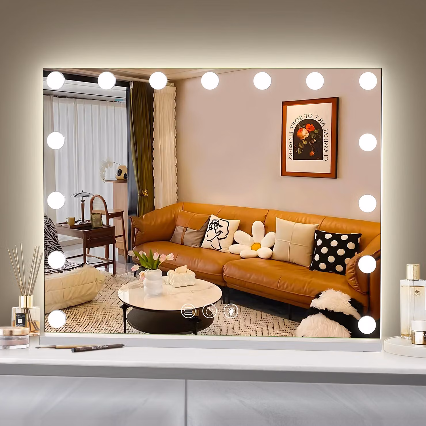 Specchio da trucco con illuminazione a LED, dimmerabile, dimensioni 66x48 cm, da montare a parete