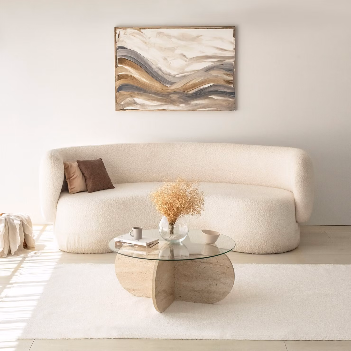 Skye Decor, Bubble - Trasparente, Tavolini, Travertino, Vetro, 75 x 35 x 75 cm