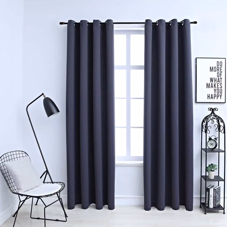 Set di 2 tende oscuranti vidaXL con anelli in metallo, colore antracite, L: 140 cm x H: 225 cm