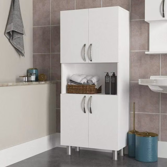 Mobiletto sospeso DMORA moderno bianco con ripiani e ante a battente L/P/H: 29,5 x 29,5 x 140,3 cm – 1
