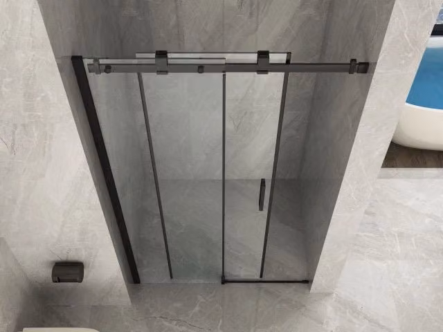 Porta Doccia Scorrevole Frameless Cristallo 8 mm Trasparente Telaio Nero Opaco - Misura: 120 xh195 cm