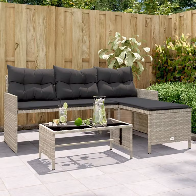 Set da giardino vidaXL a L con divano a 3 posti, tavolino e cuscini, colore grigio antracite
