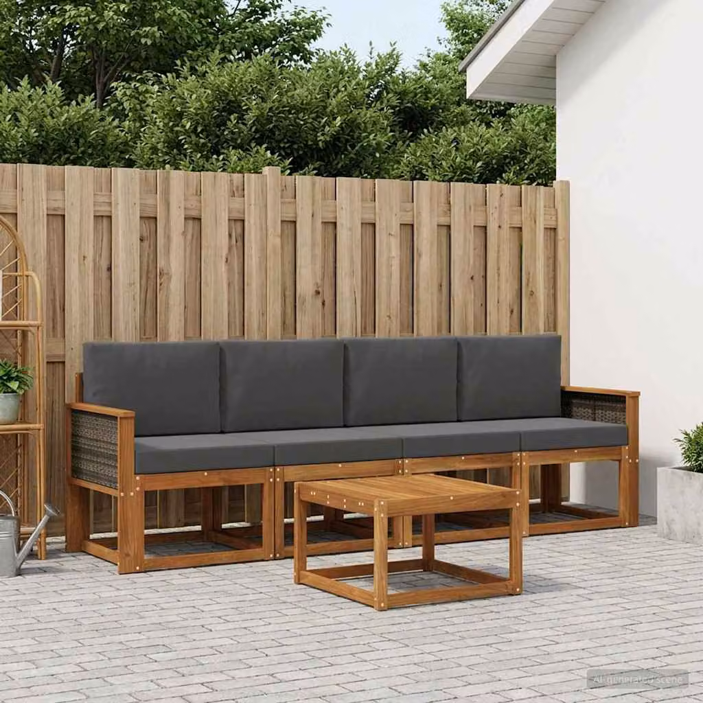 Set di divani da esterno vidaXL 4 pezzi in legno di acacia con cuscini, colori beige e antracite