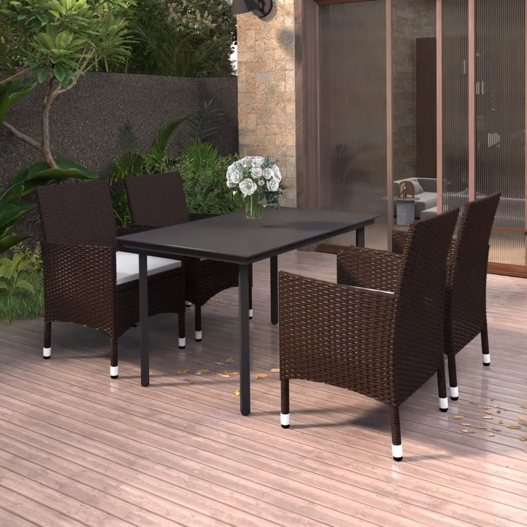Maison Exclusive - Set da pranzo da giardino a 5 pezzi con cuscini in rattan sintetico e vetro