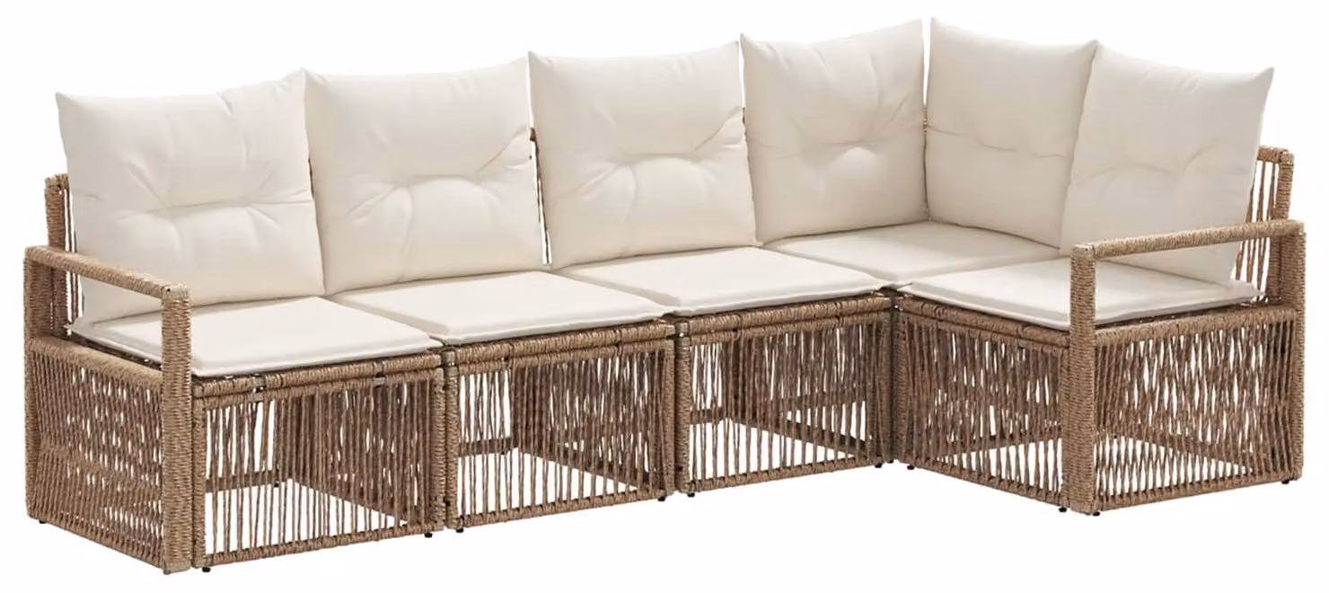 Set di divani da giardino, 5 pezzi, color beige, in rattan sintetico
