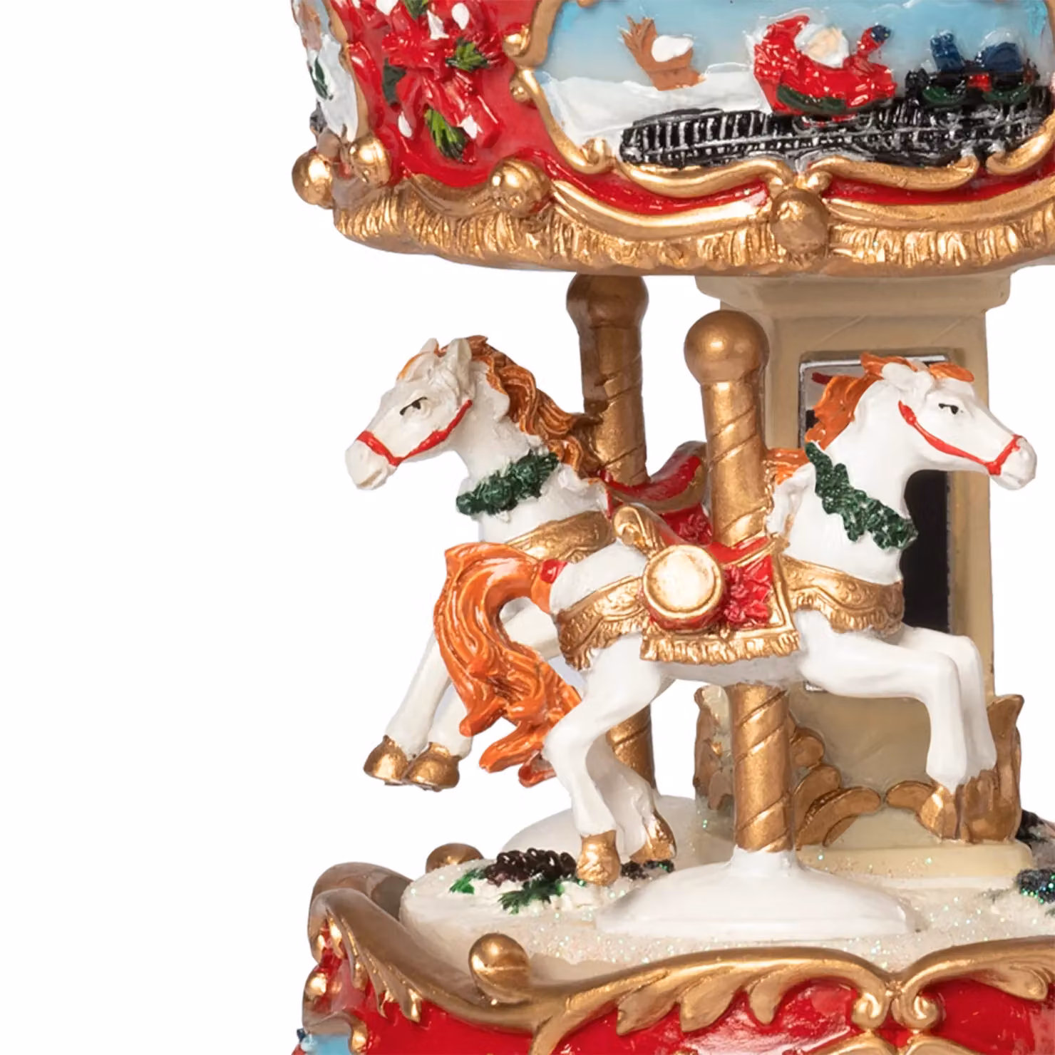 Vestiamo Casa Gran Natale Carillon Giostrina Natalizia con Cavalli in Movimento, Musicale a Carica Meccanica, Multicolore, H 16 cm – 3