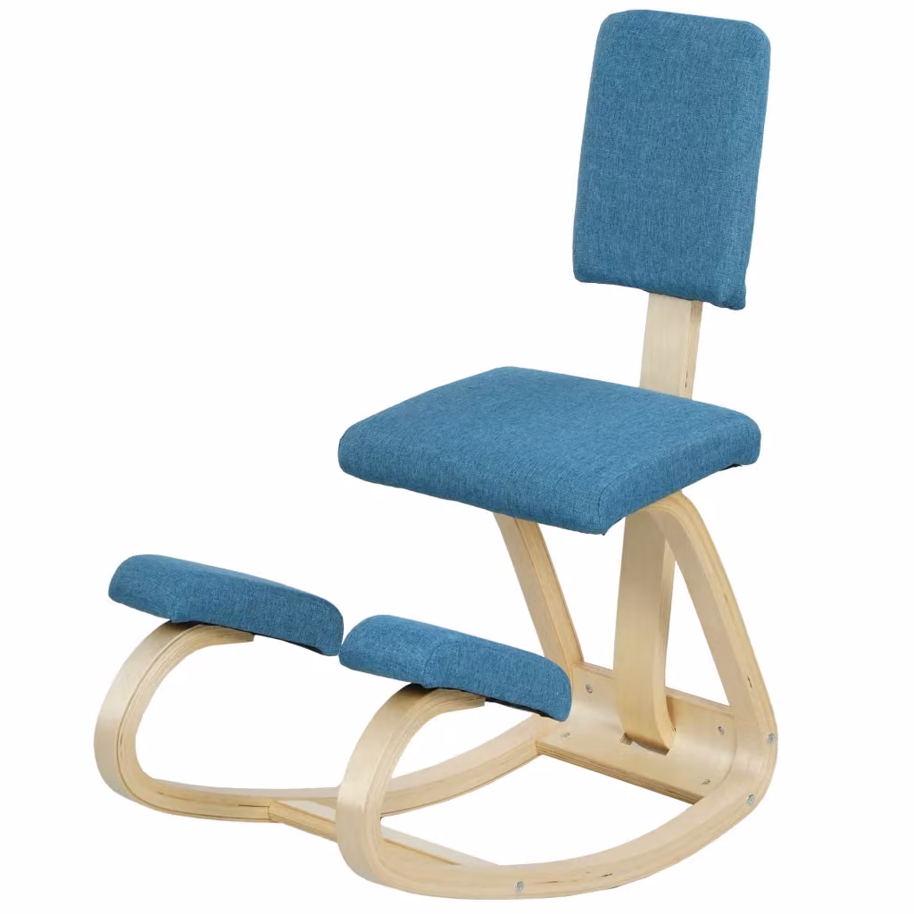 Sedia Inginocchiatoio Dondolante Minimal in Tessuto Effetto Lino e Legno di Betulla Blu Scuro L/P/H: 51 x 84 x 93 cm – 2