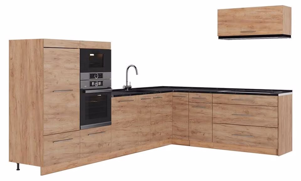 Cucina angolare completa Vicco Fame-Line Rovere dorato/Rovere dorato 327 x 227 cm senza piano di lavoro, Model 64395