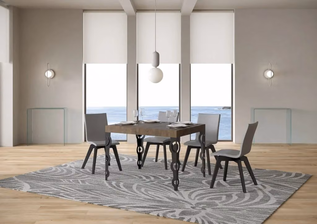 Tavolo allungabile moderno Karayan di Bs Com in noce con telaio antracite L/P/H: 120 x 80 x 77 cm, estensibile fino a 204 cm – 2
