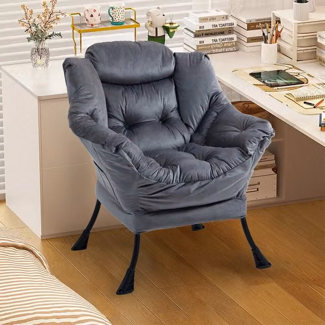 Poltrona Relax MINIMAL con Struttura in Metallo e Taschino Laterale, Design Moderno, Grigio Opaco – 1
