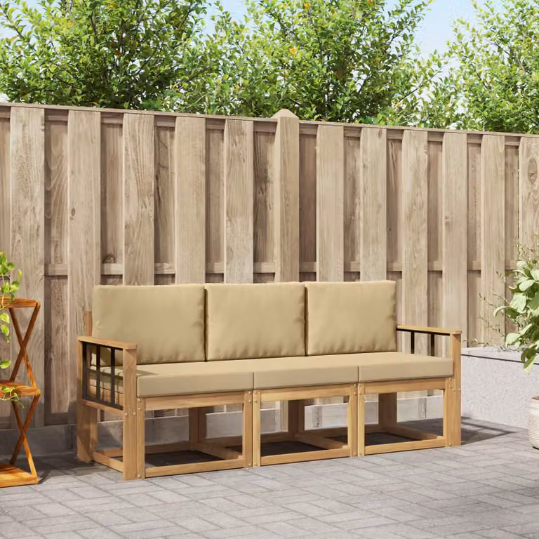Set di divani da esterno vidaXL in legno di acacia marrone e beige con cuscini inclusi