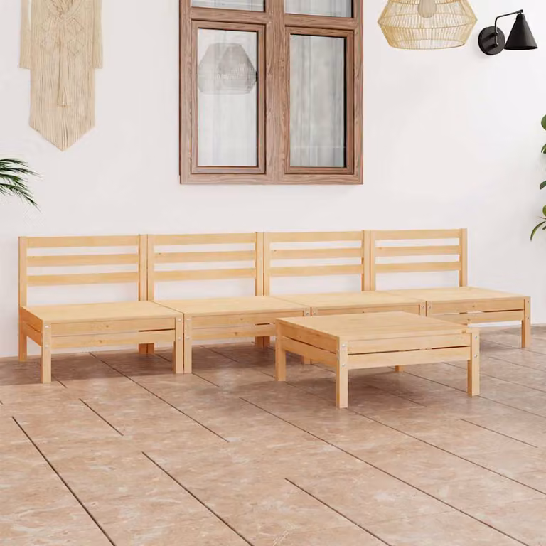 Set di divani da giardino vidaXL in legno massello di pino, 5 pezzi, marrone e beige
