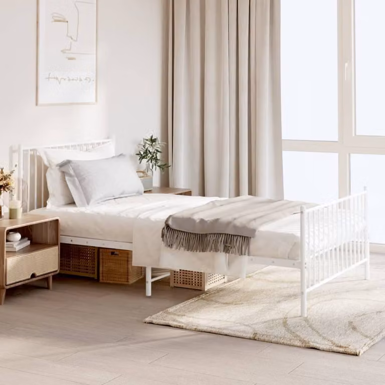 The Living Store Struttura letto con testiera e pediera in metallo bianco 107x203 cm