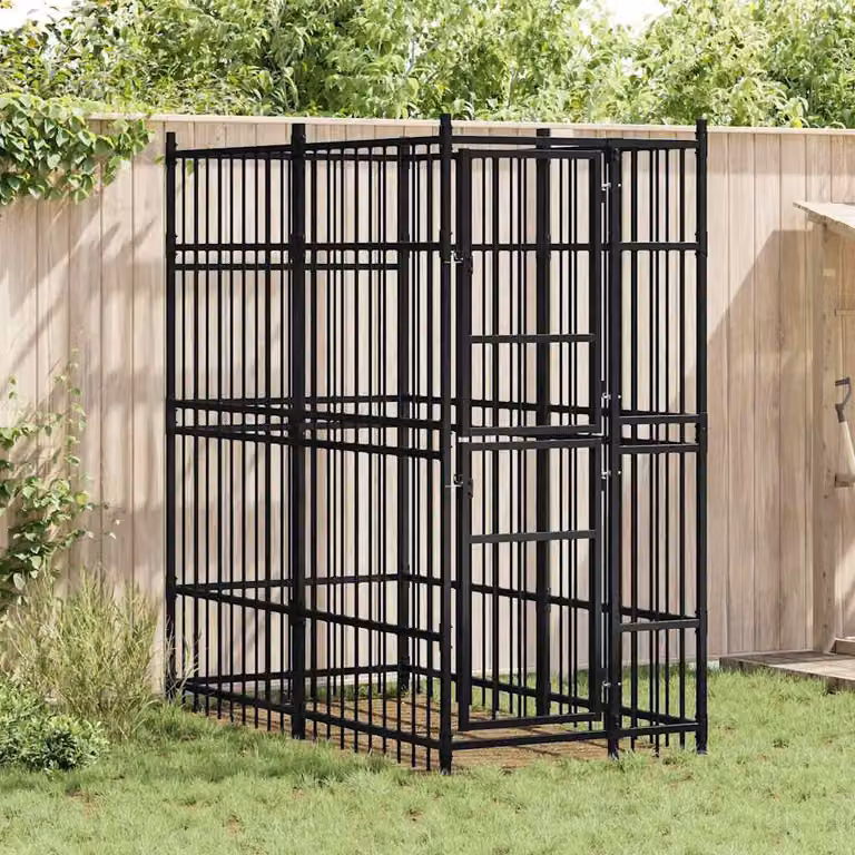 Gabbia per cani da esterno vidaXL in metallo nero opaco, superficie 1,84 m²