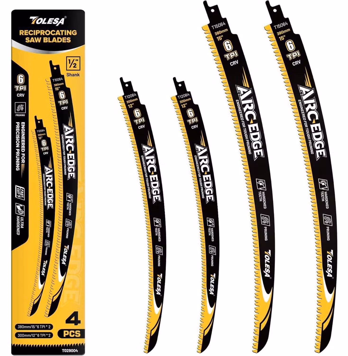 Lame per sega a nastro, legno, set da 4 pezzi, 300 mm + 380 mm, 6 denti per pollice, dentatura giapponese, bordo curvo