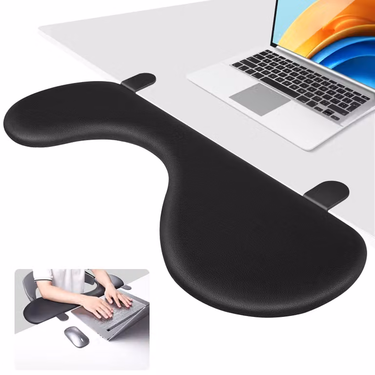 Prolunga per scrivania, bracciolo pieghevole - Supporto ergonomico per il polso - 67,5 cm, alluminio e pelle