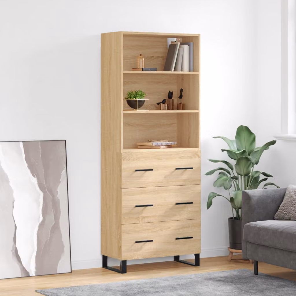 Credenza vidaXL in Rovere Sonoma e Legno Multistrato, L: 69,5 cm, P: 34 cm, H: 180 cm
