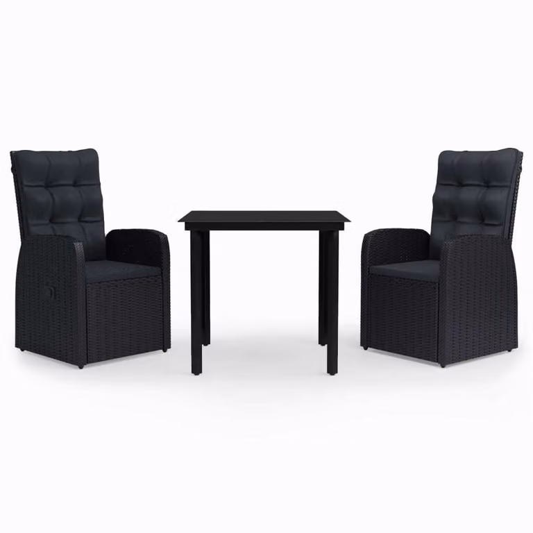 Set da Pranzo da Giardino 3 pz con Cuscini Nero