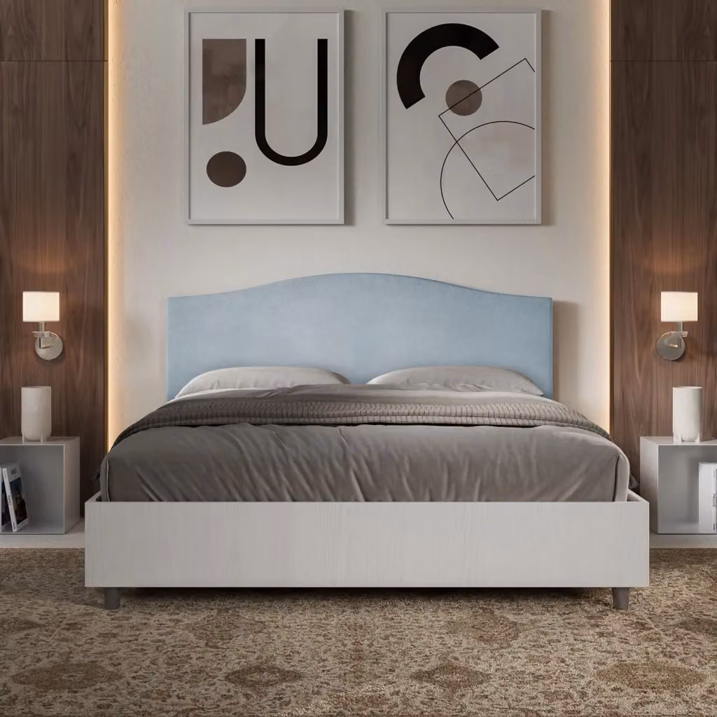 Letto Matrimoniale Giordanoshop con Contenitore a Alzata, Struttura Bianco Frassico e Testata in Microfibra, L/P: 160 x 190 cm – 2