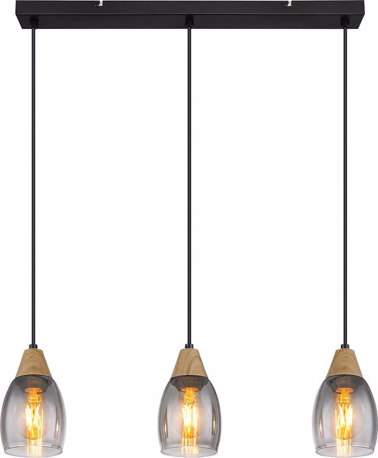 Lampada a sospensione, metallo, effetto legno, vetro fumé, L 55 cm