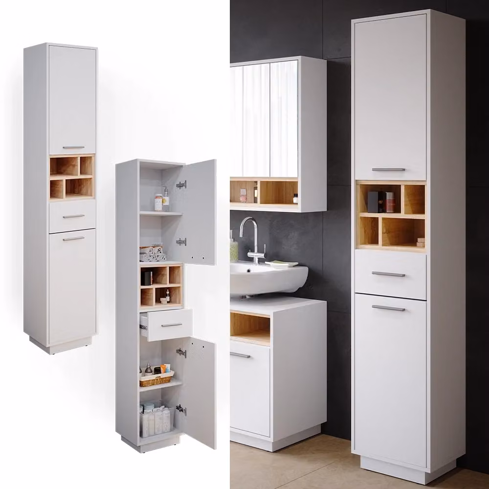 Mobile bagno alto Beatrice Vicco Bianco moderno con ante a battente e ripiani interni L/P/H: 38 x 32,5 x 190 cm – 2