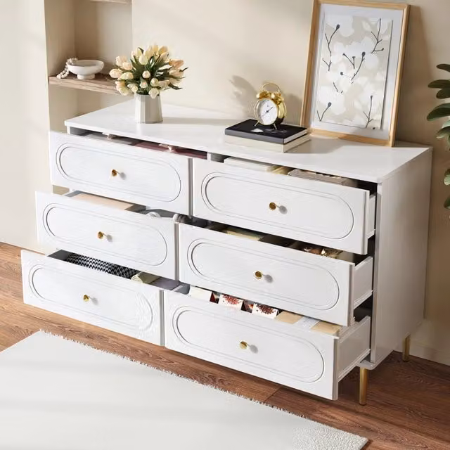 Madia moderna con 6 cassetti; 120x40x75 cm; in MDF e truciolare; bianco