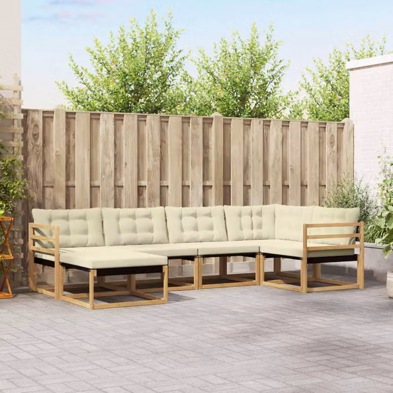 Set di divani da esterno vidaXL 6 pz in legno di acacia con cuscini Bianco e Beige